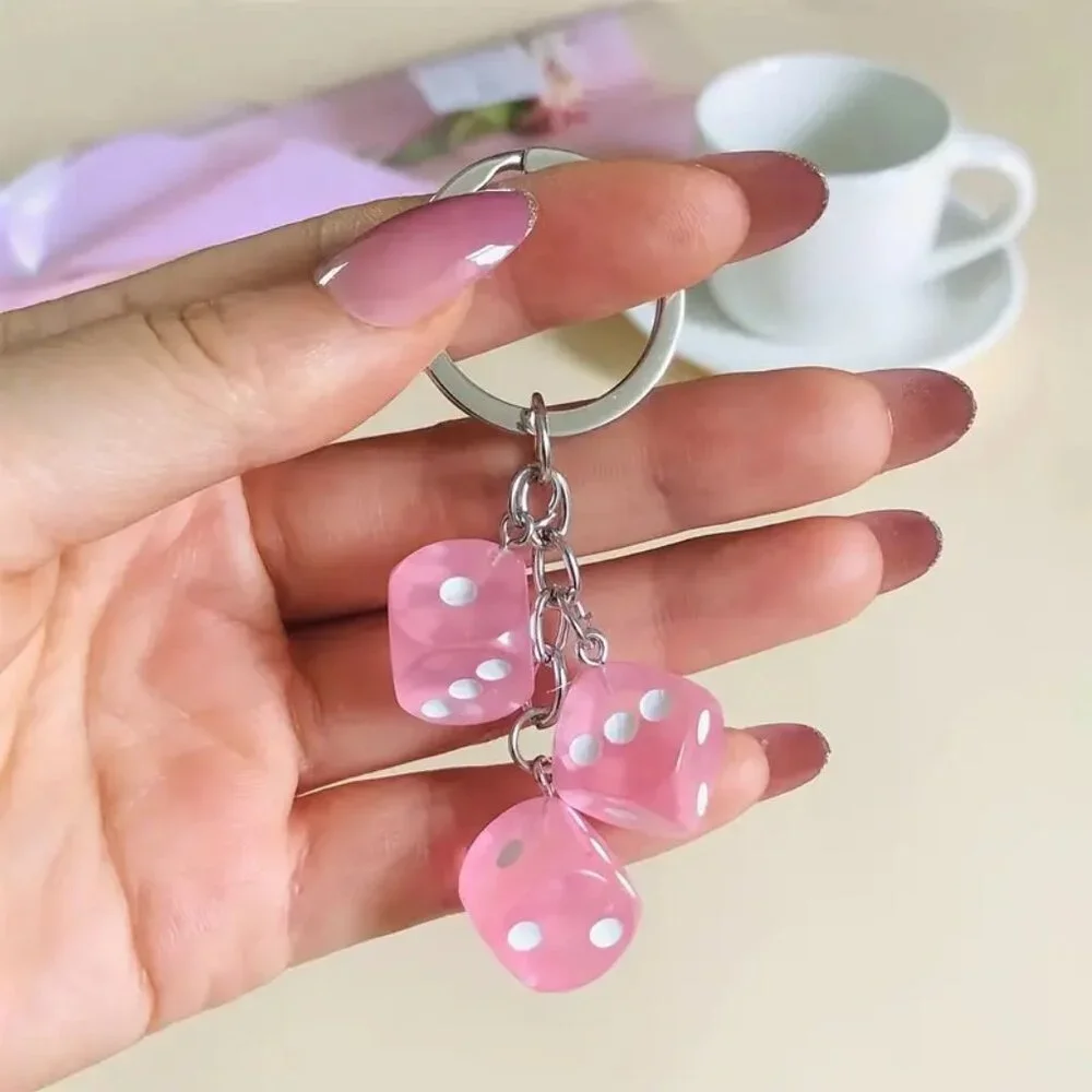 Light Pink Lucky Dice Keychain with 3 Dice Charms Fun Novelty Gift, Gamers Cars - Picture 1 of 3